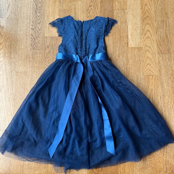 Toddler Blue Lace Flower Girl Dress Size 100 (2T) - Picture 2 of 10